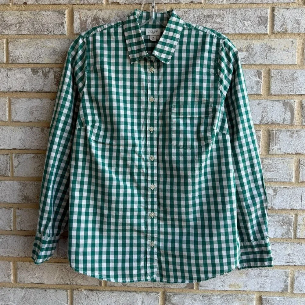 J. Crew Teal Green and White Gingham Button-Down Shirt - Picture 1 of 8